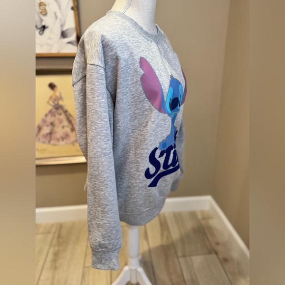 DISNEY Gray and Blue Stitch Crewneck Sweatshirt - Picture 5 of 8